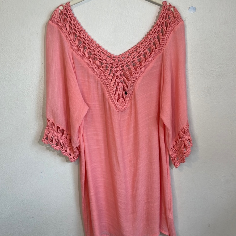 Brittany Black coral crochet tunic top